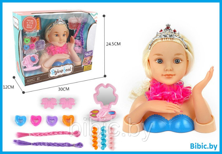 Детский игровой набор стилист B369-102 для девочек, манекен для причесок, пудреница, пряди, резинки, заколки