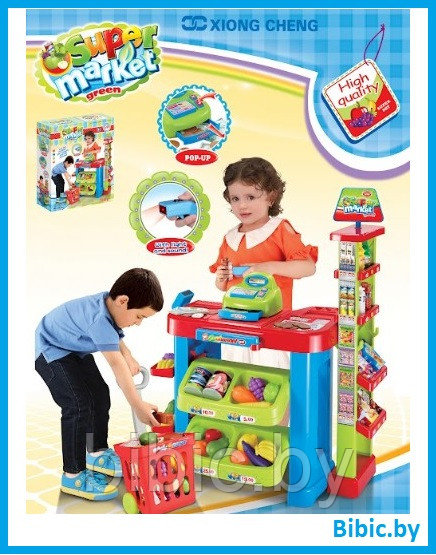 Детский игровой набор магазин 008-85 для девочек, свет, звук, кассовый аппарат, сканер, деньги, 29 предметов - фото 1 - id-p202725460