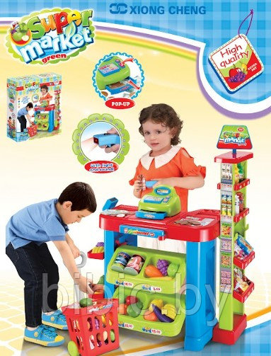 Детский игровой набор магазин 008-85 для девочек, свет, звук, кассовый аппарат, сканер, деньги, 29 предметов - фото 2 - id-p202725460