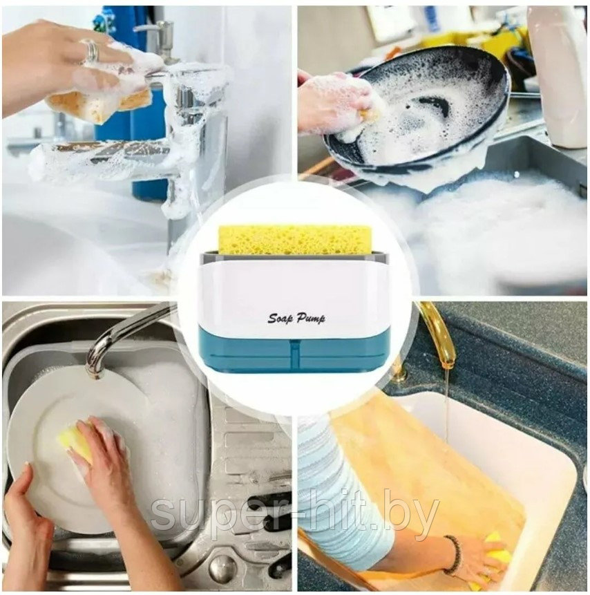 Диспенсер для мыла механический SOAP PUMP AND SPONGE CADDY, 450 мл, - фото 9 - id-p202727822