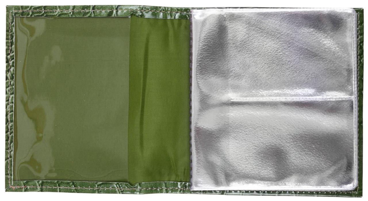 Визитница из натуральной кожи «Кинг» 4327 115*125 мм, 2 кармана, 18 листов, рифленая зеленая - фото 1 - id-p202728910