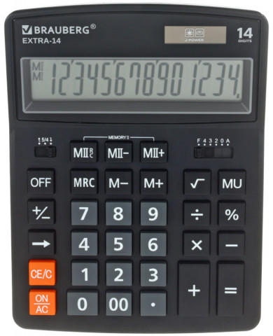 Калькулятор 14-разрядный Brauberg Extra черный - фото 2 - id-p202732743