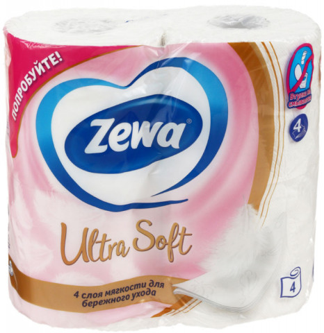 Бумага туалетная Zewa Ultra Soft 4 рулона, ширина 90 мм, белая - фото 1 - id-p202732767