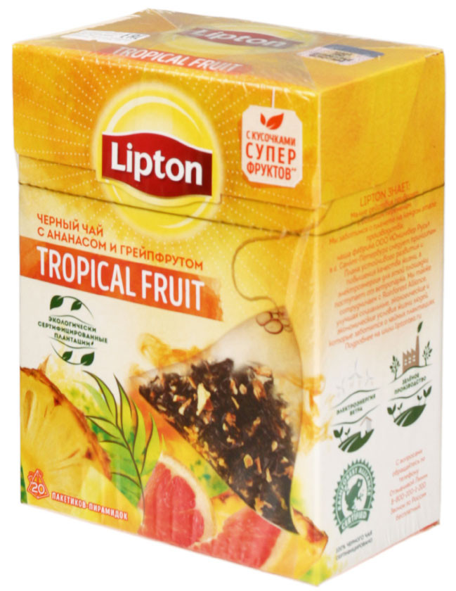 Чай Lipton ароматизированный пакетированный 36 г, 20 пирамидок, Tropical Fruit, черный чай - фото 1 - id-p202728287