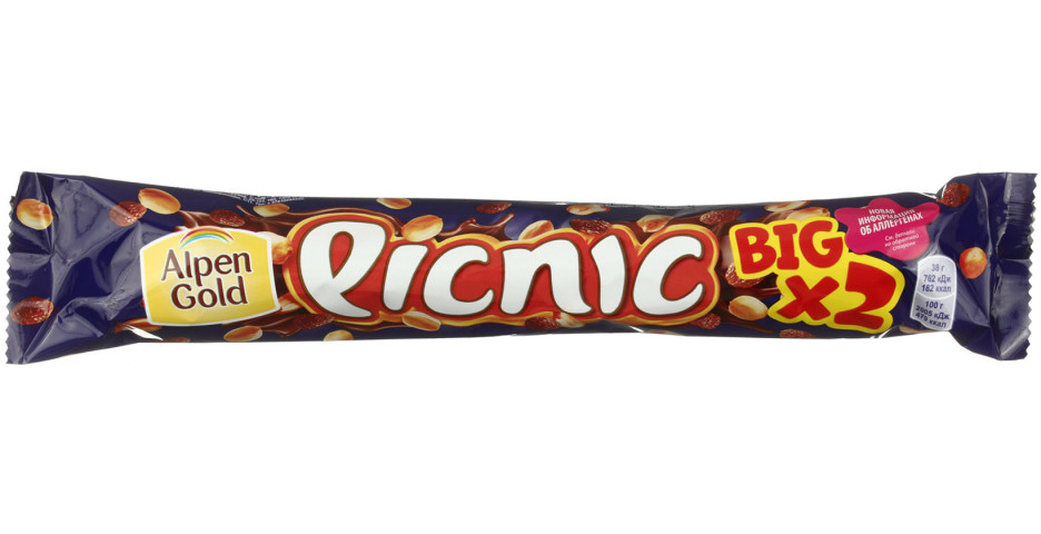 Батончик шоколадный Picnic 76 г, Big, с арахисом и изюмом - фото 1 - id-p202731797