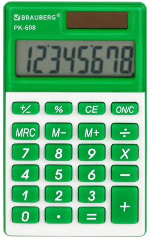 Калькулятор карманный 8-разрядный Brauberg PK-608 зеленый - фото 2 - id-p202730819