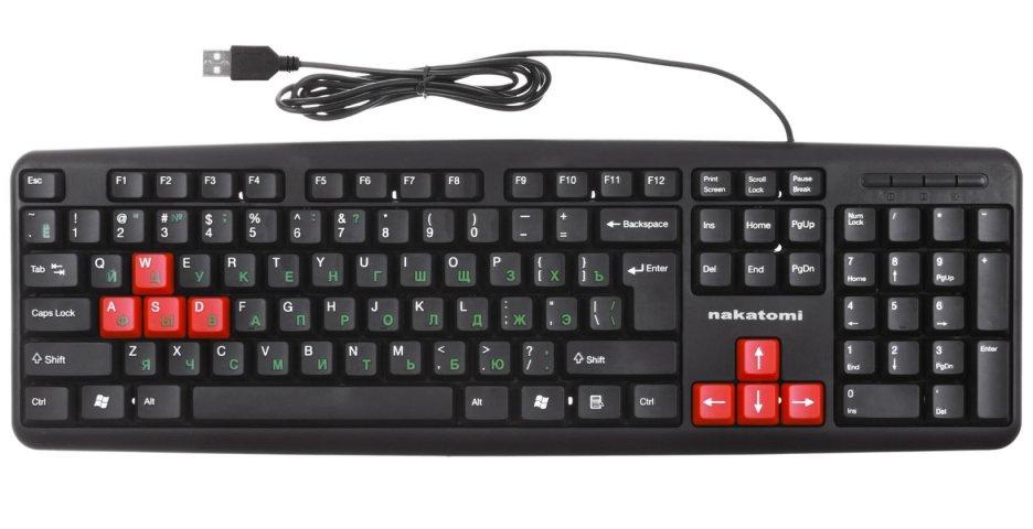 Клавиатура Nakatomi KN-02U USB, проводная, черная с красным - фото 1 - id-p202729062