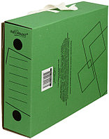 Короб архивный из микрогофрокартона на завязках inФормат корешок 75 мм, 250*325*75 мм, зеленый