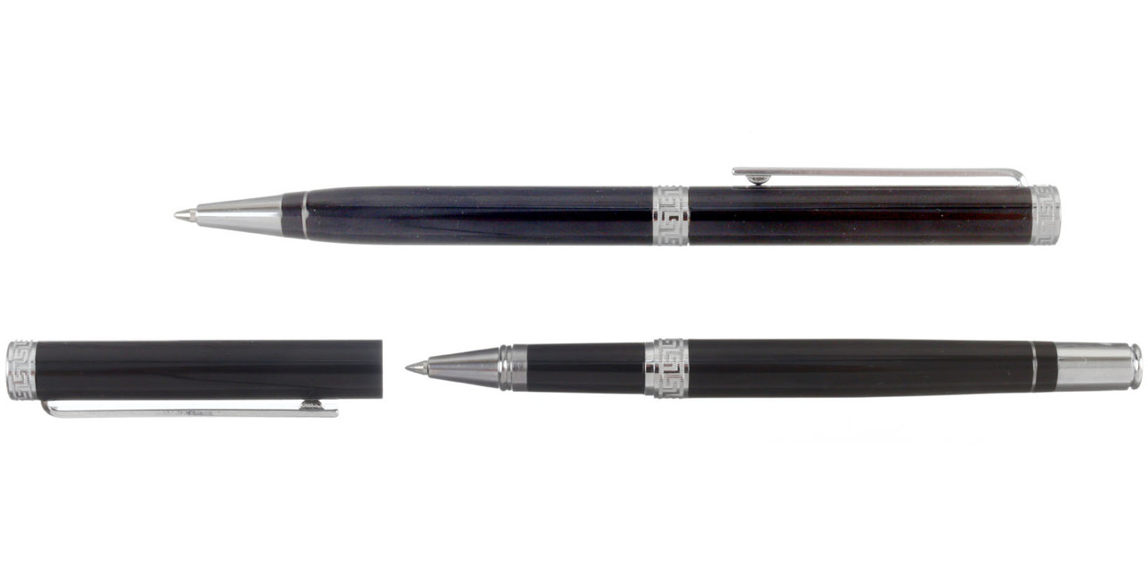 Набор ручки шариковой и роллера подарочных Delucci Classico корпус черный с серебристым - фото 1 - id-p202732928