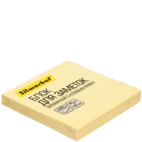 Бумага для заметок с липким краем Silwerhof 76*76 мм, 1 блок*100 л., пастель желтая - фото 1 - id-p202730933