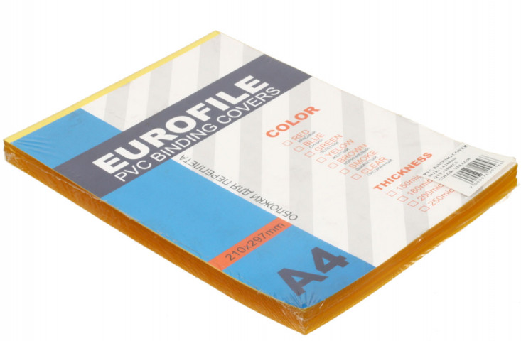 Обложки для переплета пластиковые Eurofile А4, 100 шт., 180 мкм, прозрачно-желтые - фото 1 - id-p202730003