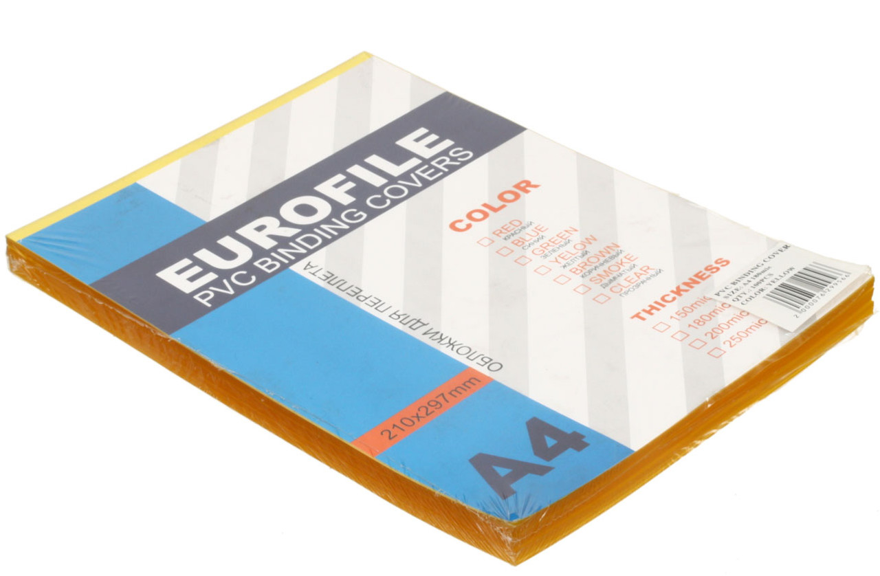 Обложки для переплета пластиковые Eurofile А4, 100 шт., 180 мкм, прозрачно-желтые - фото 2 - id-p202730003