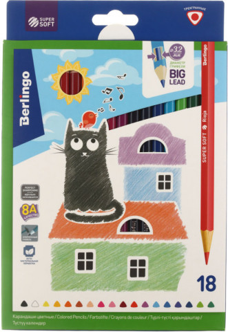 Карандаши цветные Berlingo SuperSoft «Жил-был кот» 18 цветов, длина 175 мм - фото 2 - id-p202731940