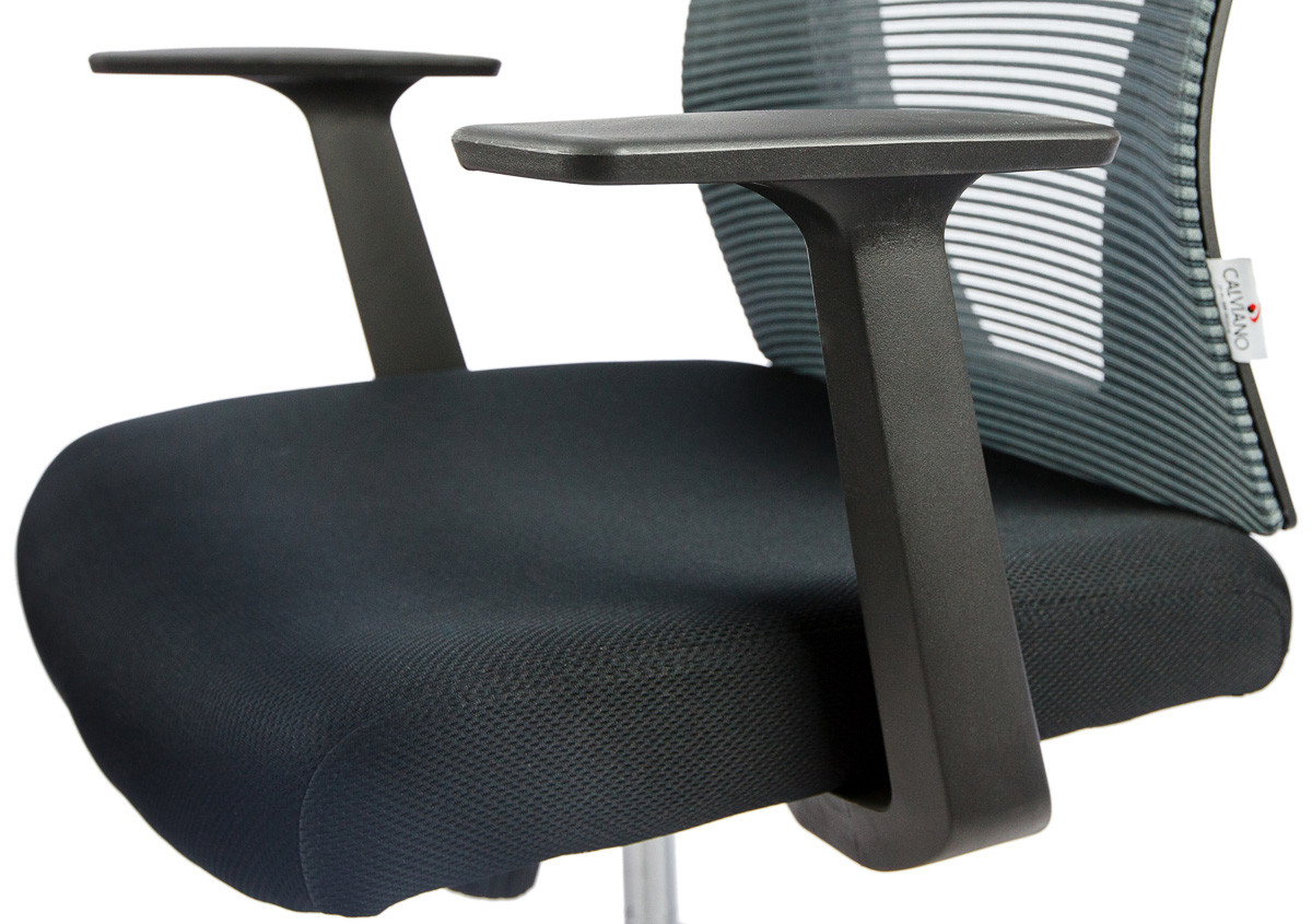 Кресло офисное Calviano Bruno для персонала обивка из ткани (черная) и сетка (серая) - фото 3 - id-p202730030