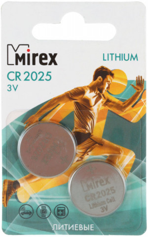 Батарейка литиевая дисковая Mirex CR2025, 3V, 2 шт. - фото 2 - id-p202730976