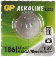 Батарейка дисковая щелочная GP Cell Alkaline LR43, 186, V12GA, 1.5V