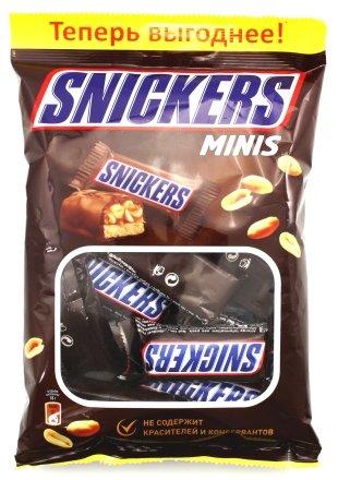 Батончик шоколадный Snickers 180 г, Minis, с арахисом, карамелью и нугой - фото 1 - id-p202728519