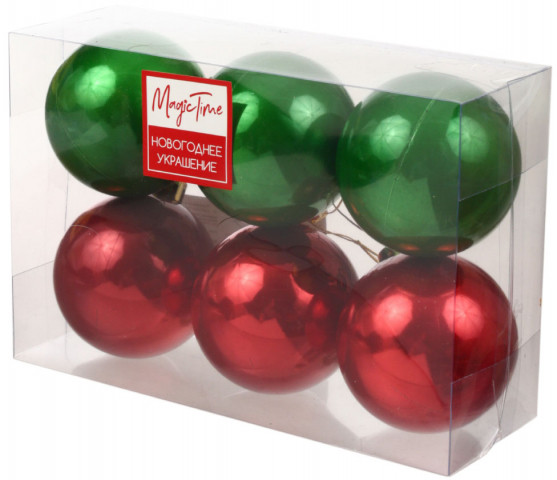 Набор шаров новогодних «Феникс-Презент» (пластик) диаметр 6 см, 6 шт., красный/зеленый - фото 1 - id-p202731008