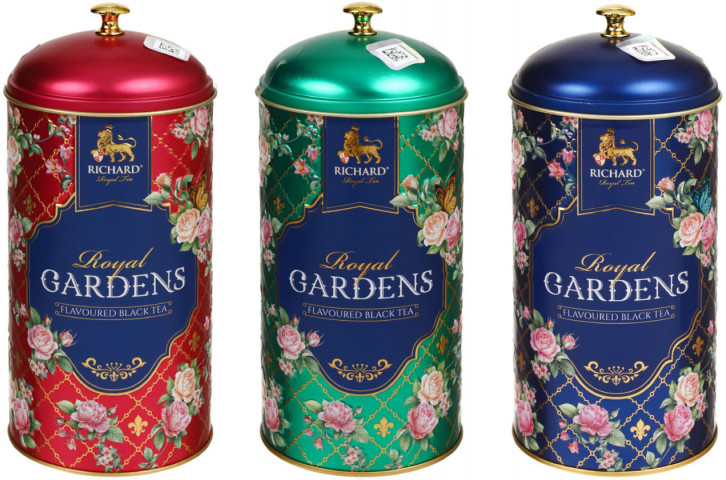 Чай Richard Royal Gardens в жестяной банке 80 г, черный чай, упаковка - ассорти - фото 1 - id-p202733105