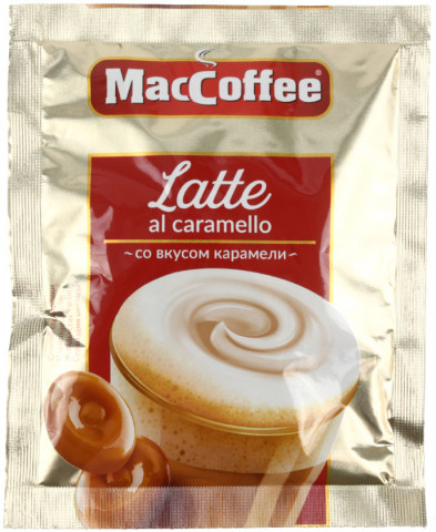Напиток кофейный растворимый 3 в 1 Maccoffe Latte 22 г, со вкусом карамели, в стике - фото 1 - id-p202733112