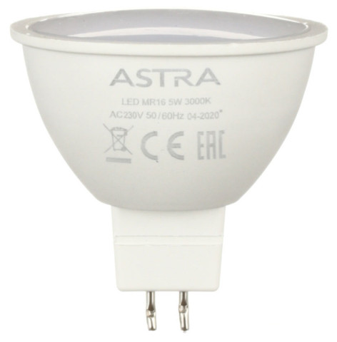 Лампа светодиодная Astra MR16/GU10 5W, 230V, цоколь GU5.3 (MR16), 3000К, 380 лм, теплый свет - фото 1 - id-p202730143