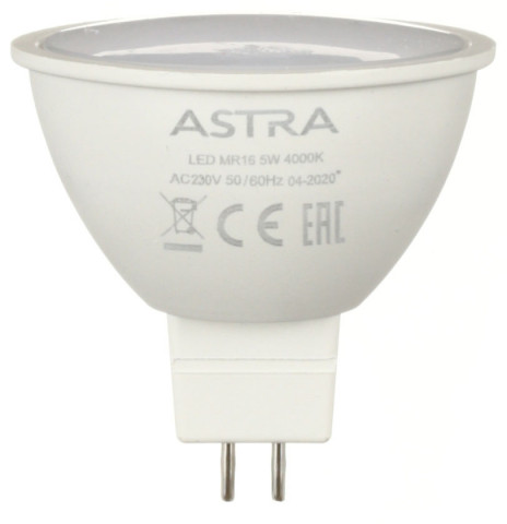 Лампа светодиодная Astra MR16/GU10 5W, 230V, цоколь GU5.3 (MR16), 4000К, 400 лм, холодный свет - фото 1 - id-p202730144
