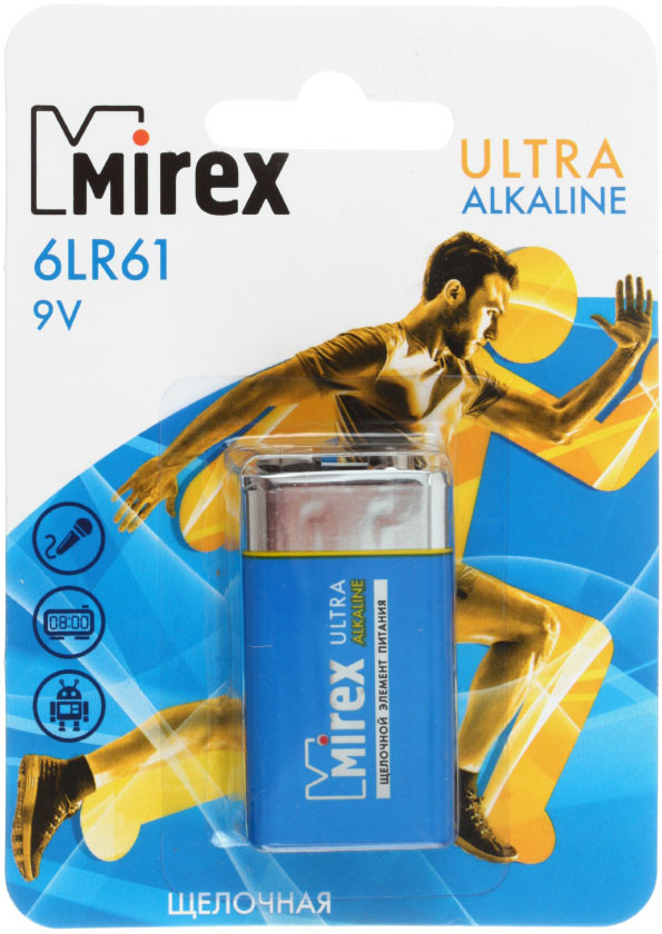 Батарейка щелочная Mirex Ultra Alkaline 6LR61, 9V, тип «Крона» - фото 2 - id-p202730162