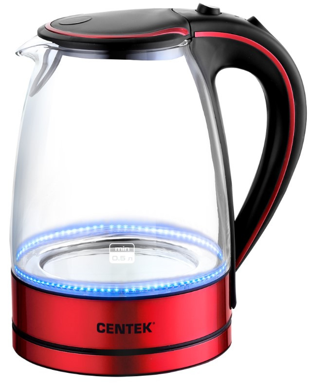Электрочайник Centek CT-1009 BL стекло, красный/черный - фото 2 - id-p202733161