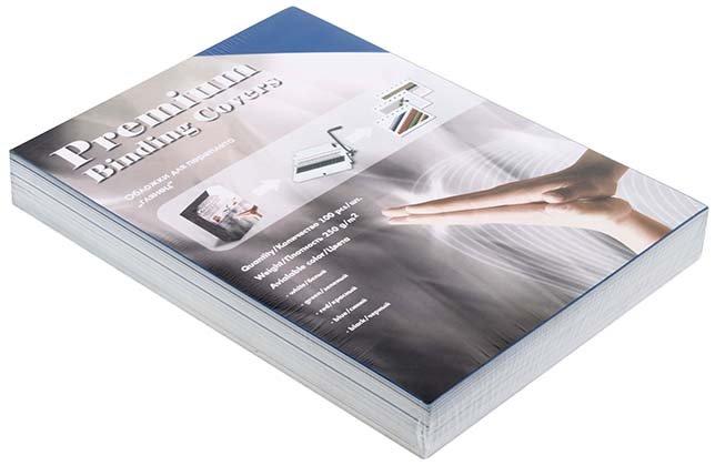Обложки для переплета картонные Premium (А4) А4, 100 шт., 250 г/м2, глянцевые синие - фото 1 - id-p202728678
