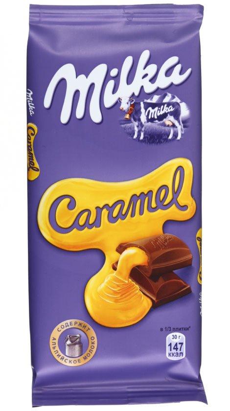 Шоколад Milka 90 г, молочный шоколад с карамельной начинкой - фото 1 - id-p202728689