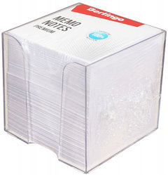 Бокс с бумагой для заметок Berlingo Premium 90*90*90 мм, белая, бокс прозрачный