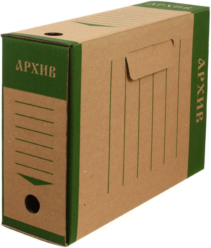 Короб архивный из гофрокартона «ЭКО» корешок 100 мм, 327*100*240 мм, бурый с зеленым - фото 1 - id-p202732176