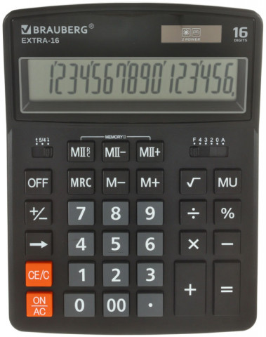 Калькулятор 16-разрядный Brauberg Extra-16 черный - фото 2 - id-p202731198