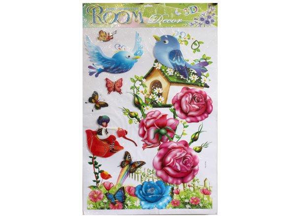 Наклейки объемные детские 3D Room Decor 50*70 см, «Розы и птички» - фото 2 - id-p202728777