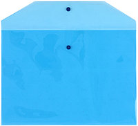 Папка-конверт пластиковая на кнопке OfficeSpace толщина пластика 0,15 мм, прозрачная синяя