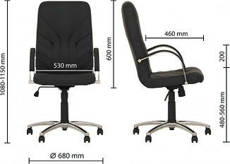 Кресло офисное Manager Steel Сhrome (Comfort) обивка - черная кожа, SP-A
