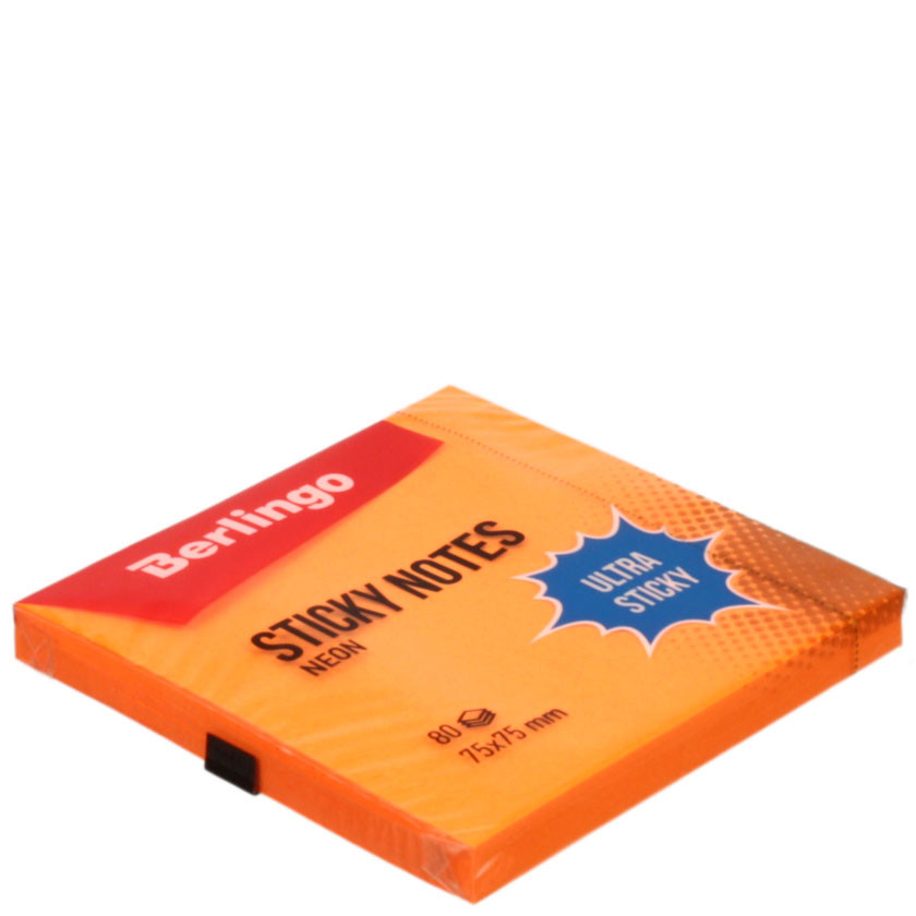 Бумага для заметок с липким краем Berlingo Ultra Sticky 75*75 мм, 1 блок*80 л., оранжевая, неон - фото 2 - id-p202730336