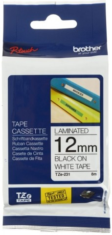 Лента TZE в кассете для принтера этикеток Brother 12 мм*8 м, печать черным на белом - фото 2 - id-p202728828