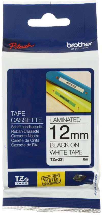 Лента TZE в кассете для принтера этикеток Brother 12 мм*8 м, печать черным на белом - фото 3 - id-p202728828