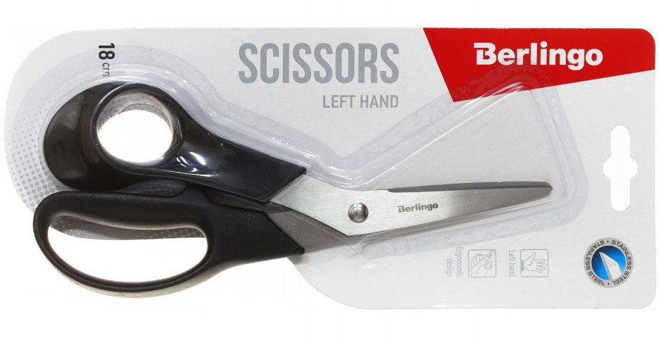 Ножницы канцелярские для левшей Berlingo 180 мм, ручки черные - фото 1 - id-p202730369