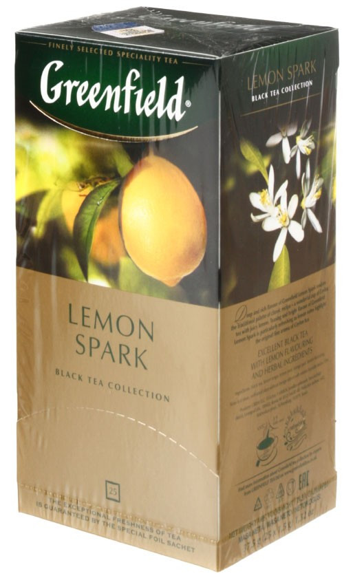 Чай Greenfield ароматизированный пакетированный 37,5 г, 25 пакетиков, Lemon Spark, черный чай с ароматом - фото 2 - id-p202729654