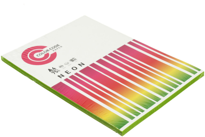 Бумага офисная цветная Color Code Neon А4 (210*297 мм), 75 г/м2, 100 л., зеленая - фото 1 - id-p202731442