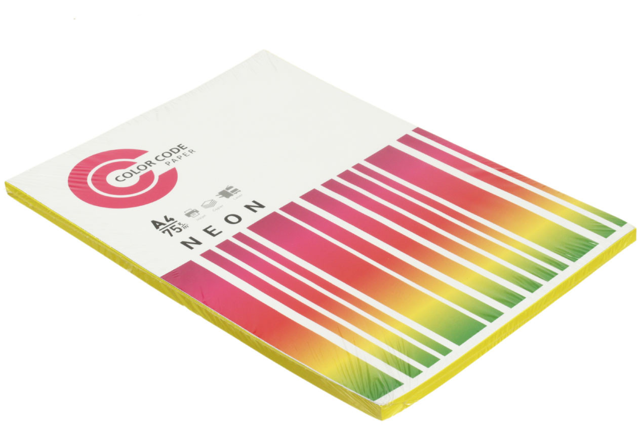 Бумага офисная цветная Color Code Neon А4 (210*297 мм), 75 г/м2, 100 л., желтая - фото 2 - id-p202731443