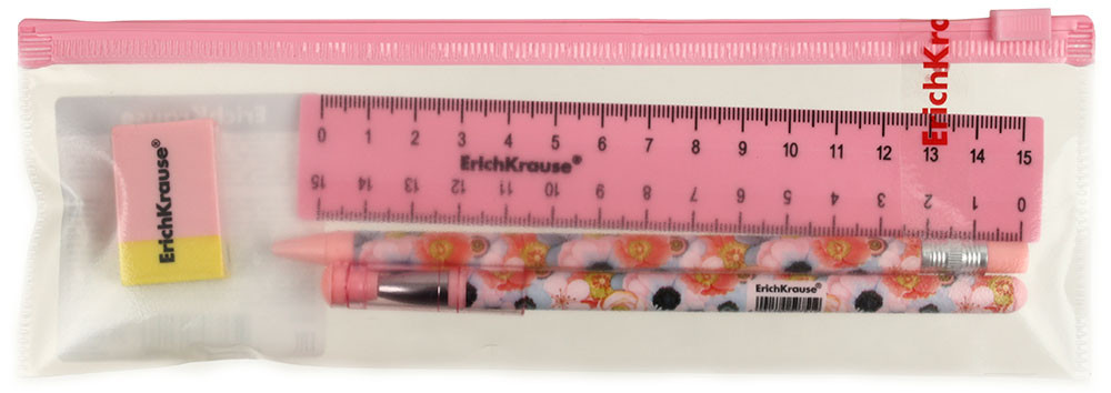 Пенал ErichKrause Flower Coctail с наполнением 230*70 мм, 4 предмета, розовый - фото 1 - id-p202732405