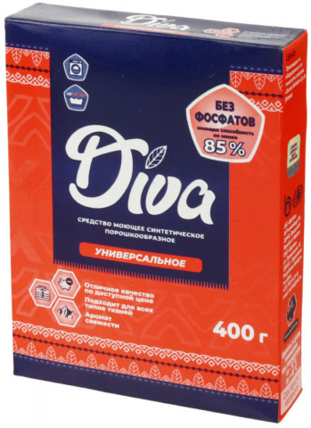 Порошок стиральный Diva 400 г, «Универсальный», для автоматической и ручной стирки - фото 1 - id-p202730542