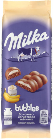 Шоколад Milka 92 г, Milka Bubbles, молочный пористый с бананово-йогуртовой начинкой - фото 2 - id-p202731483