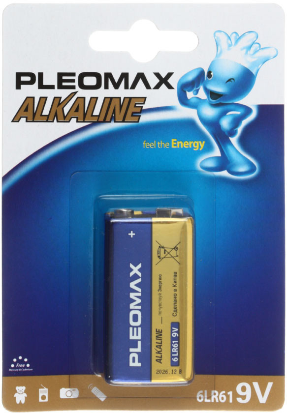 Батарейка щелочная Samsung Pleomax Alkaline 6LR61, 9V, тип «Крона» - фото 2 - id-p202732441