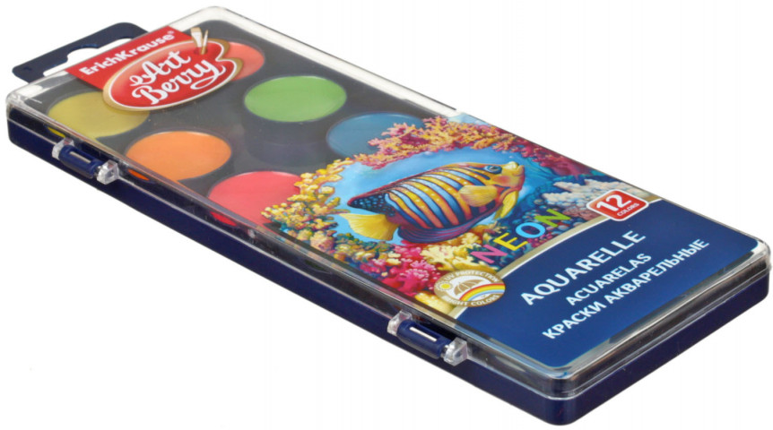Акварель ErichKrause ArtBerry Neon 12 цветов, в пластиковой коробке, без кисти - фото 2 - id-p202731516