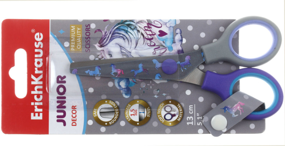 Ножницы канцелярские детские ErichKrause Junior Decor 130 мм, ручки сиреневые с серым, Dream Unicorn - фото 1 - id-p202732464
