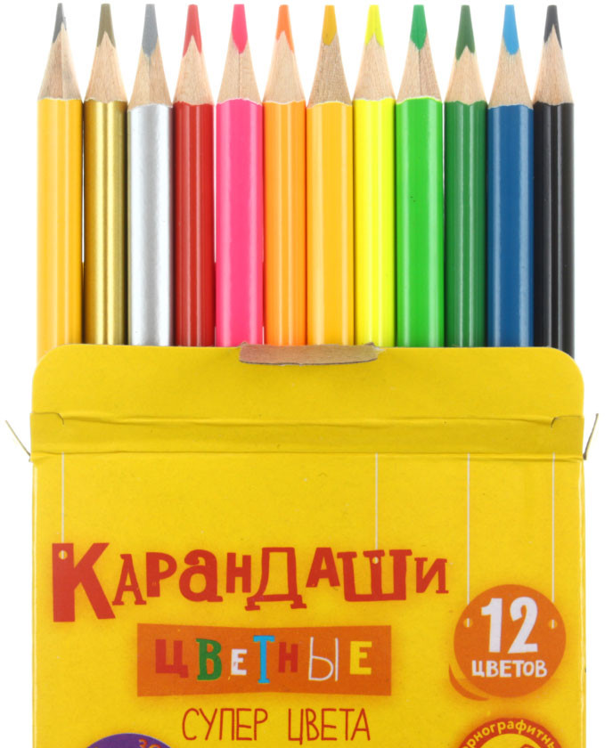Карандаши цветные неоновые «Каляка-Маляка. Супер цвета» 12 цветов, длина 175 мм - фото 1 - id-p202732510